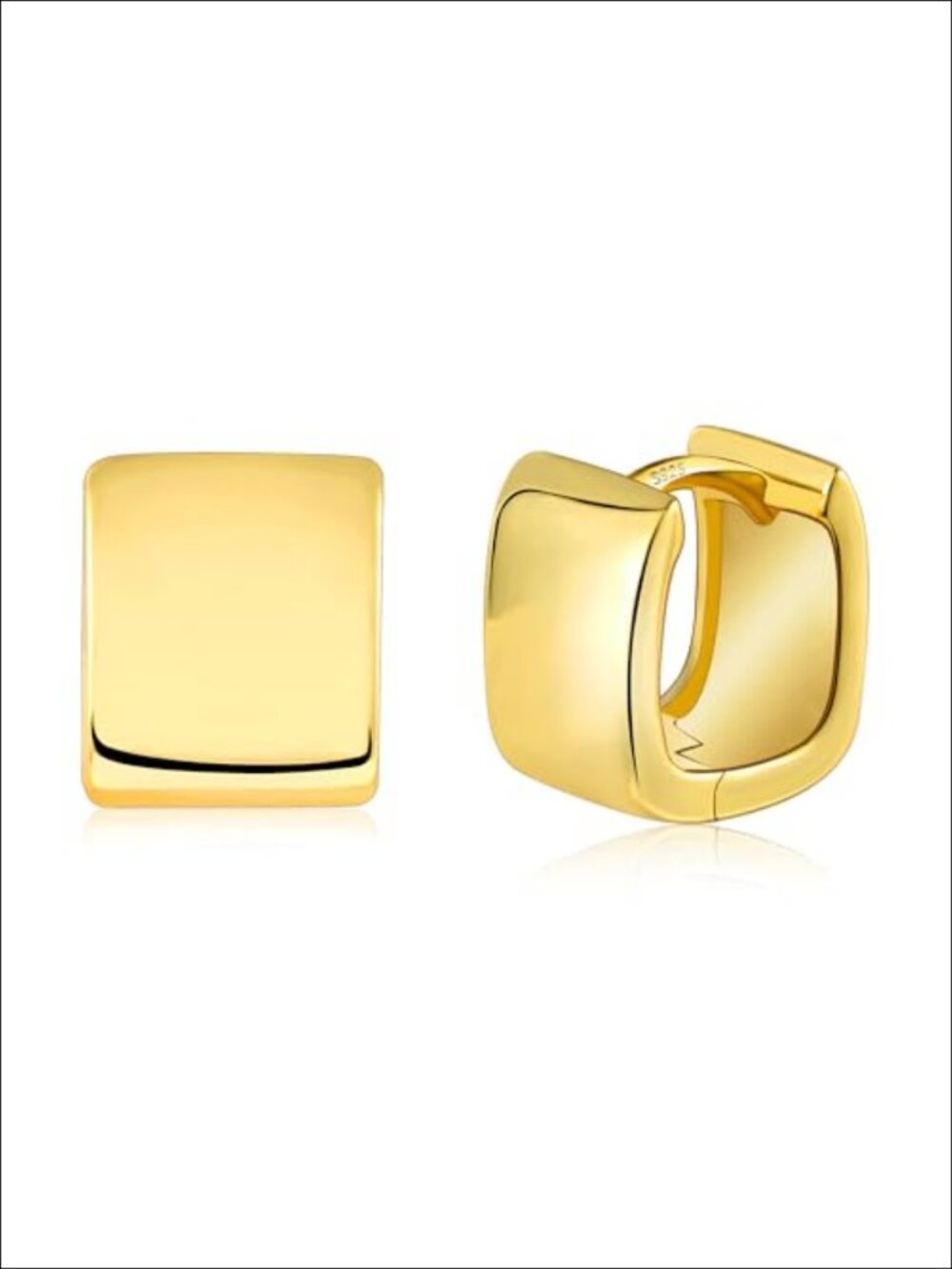 Small Chunky Silver Square Hoop Huggie Earrings Hypoallergenic 14K Gold Plated